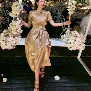 Zara voluminous sleeves dress bloggers favorite